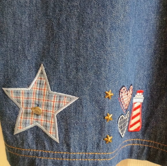 Vintage Koret City Blues Denim Shirt XL Patriotic Americana Appliqué Hearts... - Picture 5 of 16